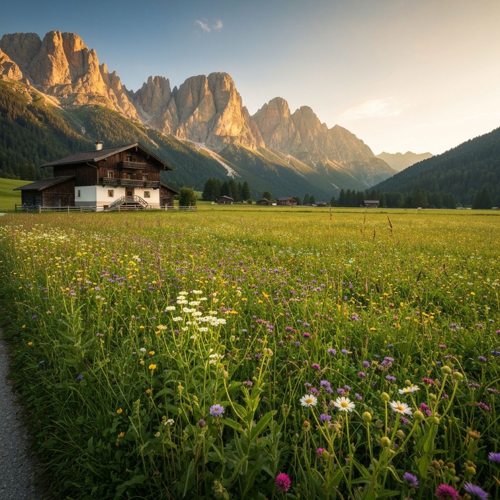 Alpine meadow landscape with wildflowers